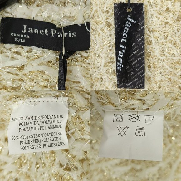 Janet Paris Open Front Cardigan Womens Size S/M Cream Gold Metallic Pockets NEW - Picture 7 of 16